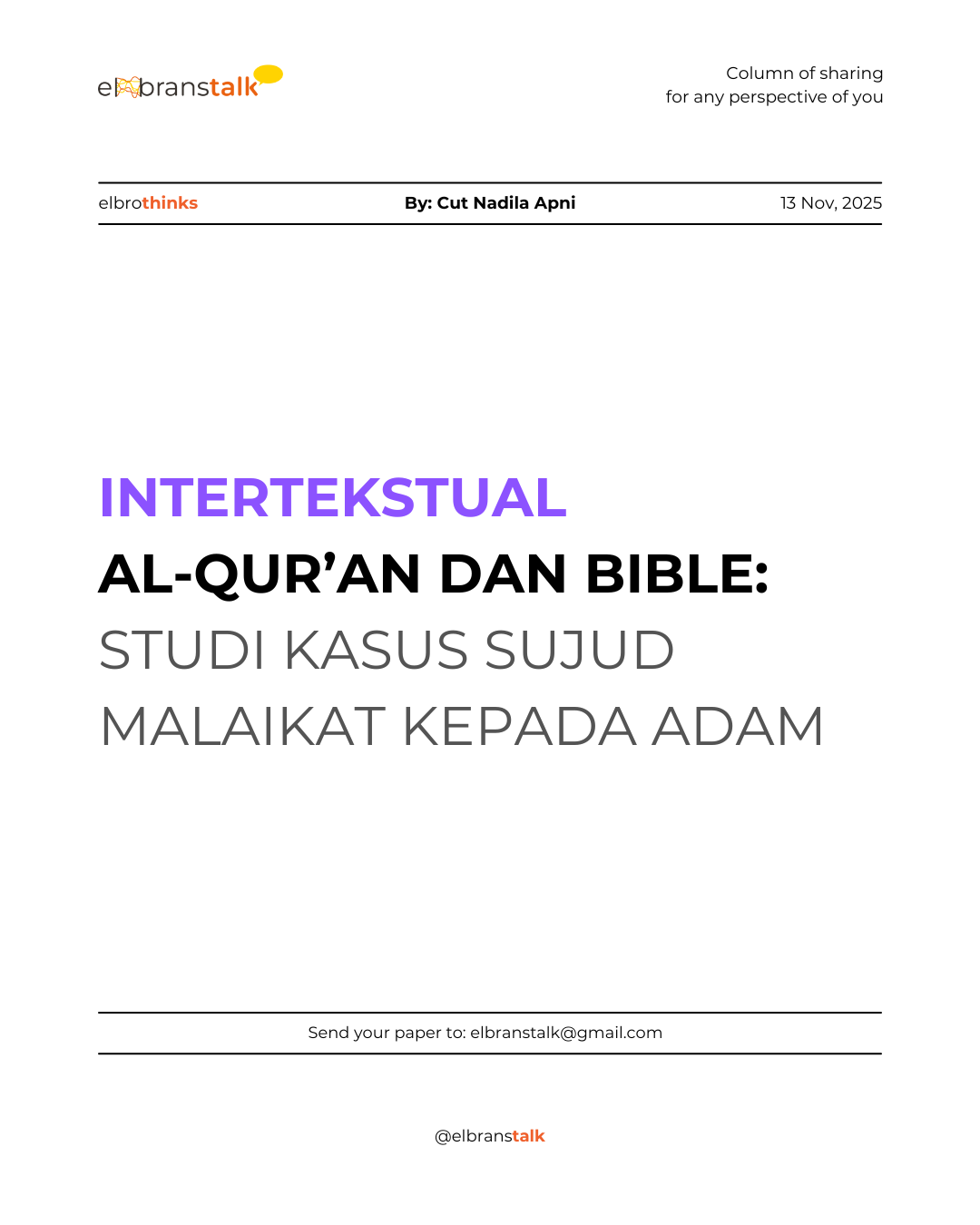 Intertekstual Al-Qur’an dan Bible: Studi Kasus Sujud Malaikat kepada Adam