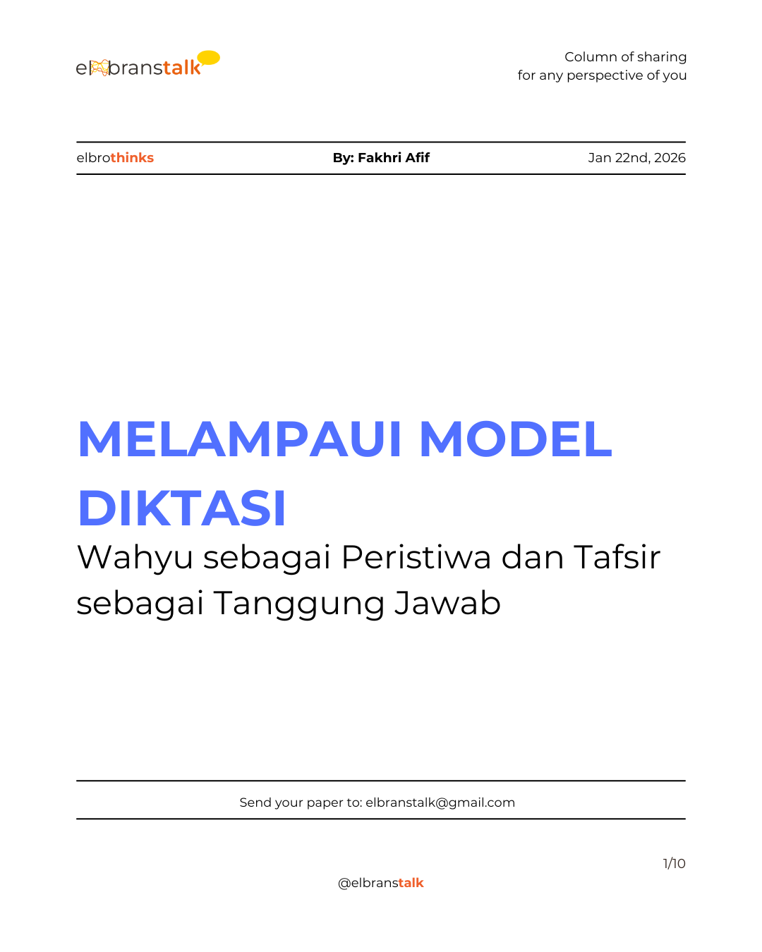 Melampaui Model Diktasi: Wahyu sebagai Peristiwa dan Tafsir sebagai Tanggung Jawab