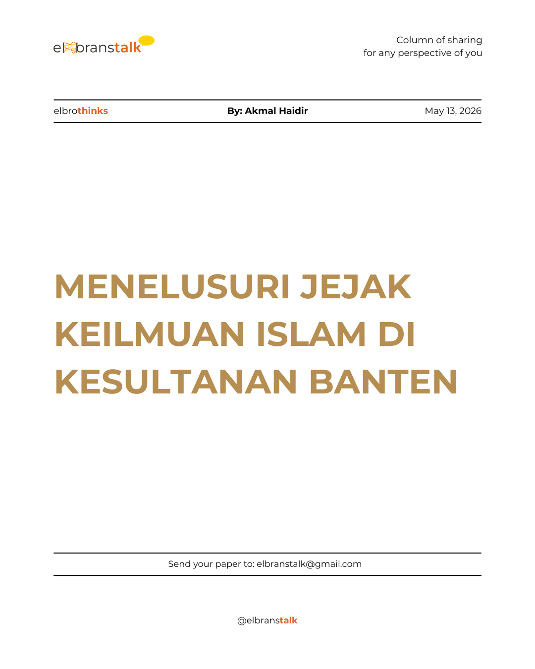 Menelusuri Jejak Keilmuan Islam di Kesultanan Banten