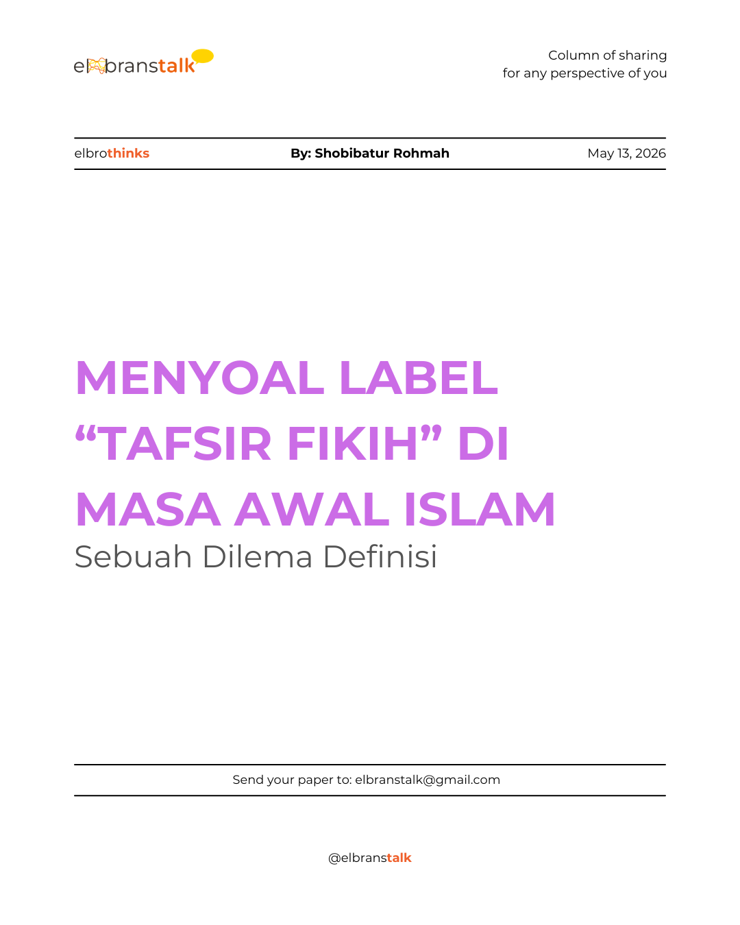 Menyoal Label “Tafsir Fikih” di Masa Awal Islam: Sebuah Dilema Definisi