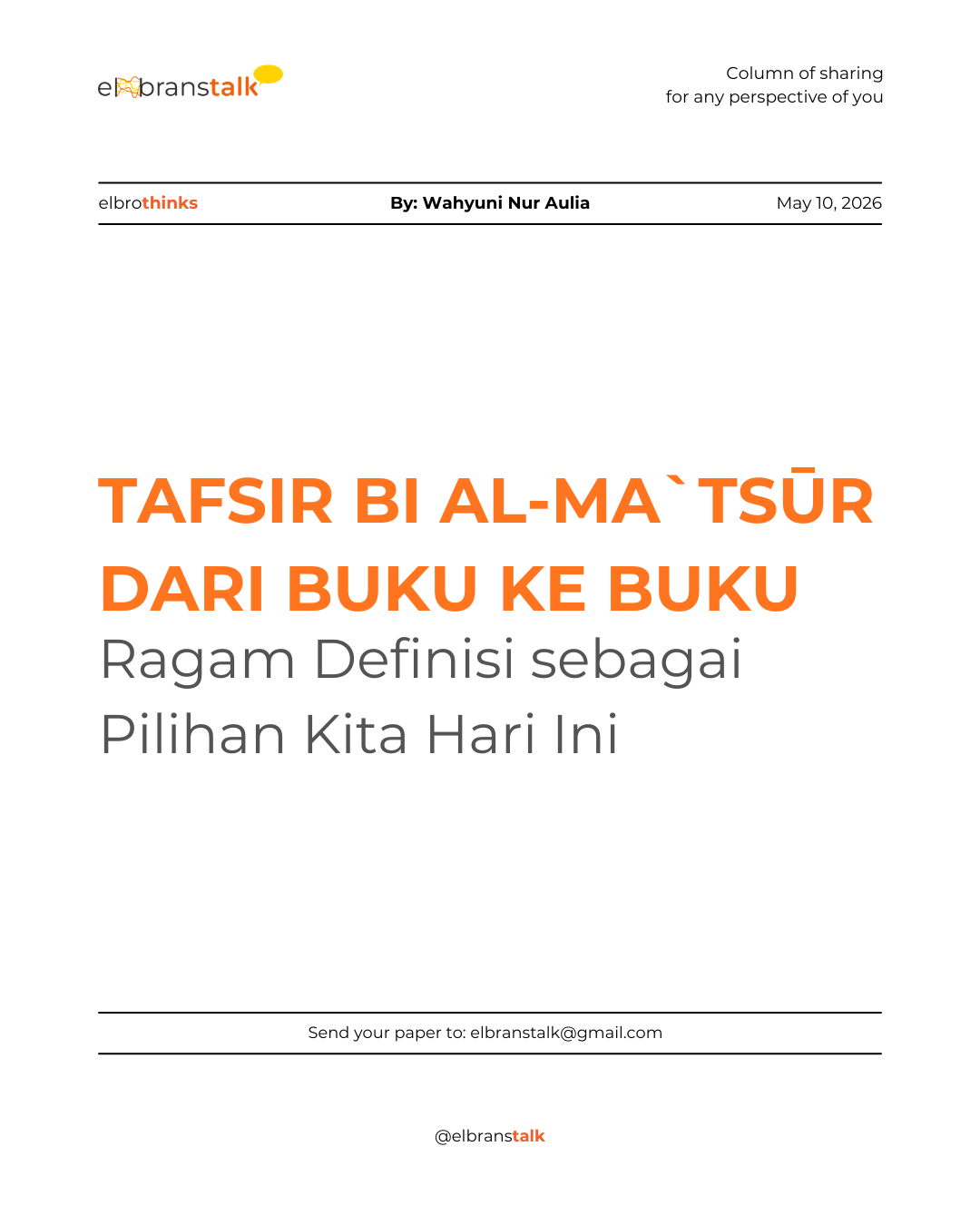 Tafsir Bi al-Ma`tsūr dari Buku ke Buku: Ragam Definisi sebagai Pilihan Kita Hari Ini